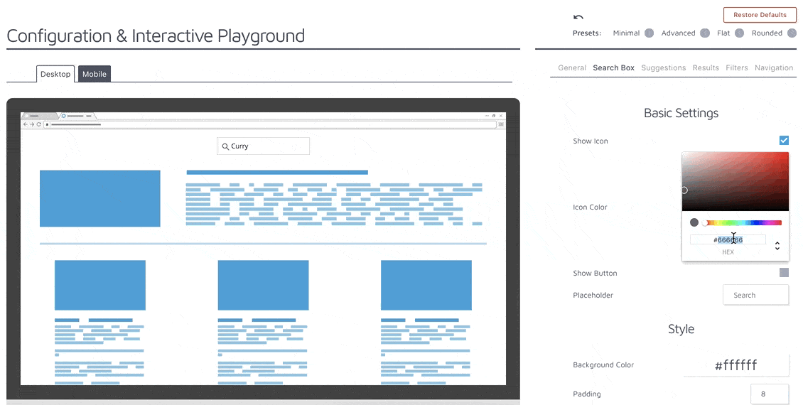 styling search bar with Search Designer