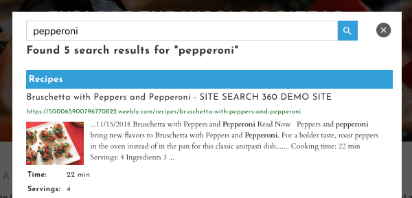 show search results in an overlay on weebly