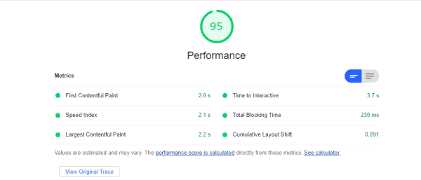 SS360 documentation site performance measured with Google Lighthouse